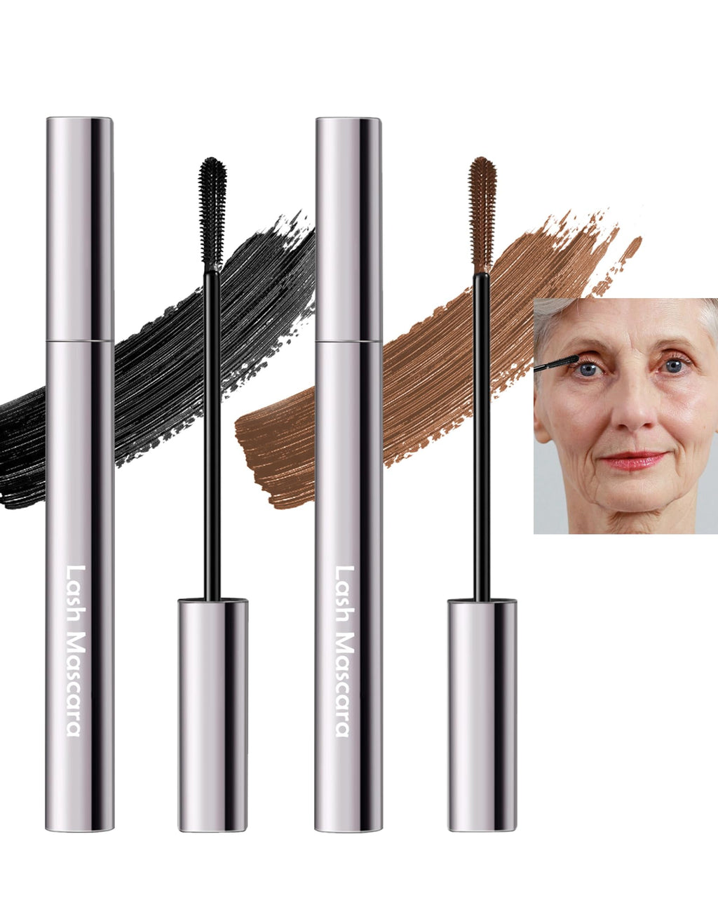 Brown+Black Mascara for Older Women 60 Plus Tubing Mascara Volume and Length for Mature Women with Thinning Lashes Hypoallergenic Prime Mascara for Sensitive Eyes Non Clumping Waterproof Long Wear